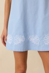 MINKPINK Bella Light Blue Cotton Blend Embroidered Mini Dress