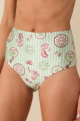 MINKPINK Soleil Green Stripe High Waist Bikini Bottoms
