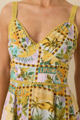 One To Remember Yellow Tropical Print Linen Blend Maxi Dress