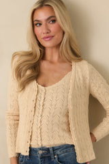 Above All Else Ivory Pointelle Knit Button Up Cardigan