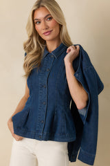 Flatter Me Dark Wash Cotton Denim Peplum Top & Cropped Jacket Set