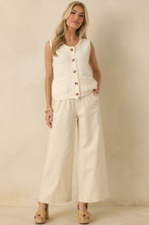 Onward And Upward Ivory Cotton Button Front Sweater Vest