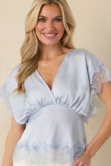 A Serendipitous Moment Powder Blue Lace Trim V-Neck Blouse