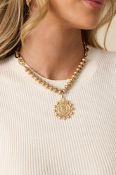 Under The Open Sky Worn Gold Beaded Pendant Necklace