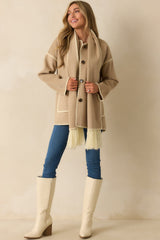 Coming Around Taupe Blanket Stitch Coat