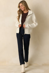 Better Believe It Ivory Cable Knit Zip Front Sweater Jacket