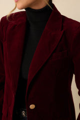 Just Be You Merlot Velvet Single Breasted Blazer