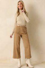 Let It Be Khaki Ribbed Long Sleeve Turtleneck Sweater