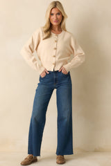 Kind Of Comforting Ecru Beige Button Front Long Sleeve Cardigan