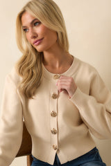 Kind Of Comforting Ecru Beige Button Front Long Sleeve Cardigan