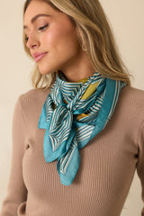 Remember The Details Blue Multi Geometric Print Satin Scarf