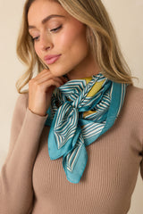 Remember The Details Blue Multi Geometric Print Satin Scarf