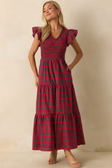 A Place To Be Cotton Red Plaid Maxi Dress
