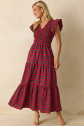 A Place To Be Cotton Red Plaid Maxi Dress