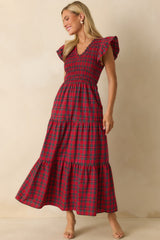 A Place To Be Cotton Red Plaid Maxi Dress