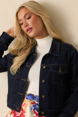 Let's Get This Straight Dark Wash Denim Cropped Jacket