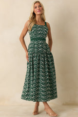 On My Side Hunter Green Floral Embroidered Eyelet Maxi Dress