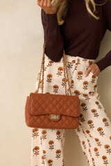Only Gets Better Ginger Brown Quilted Faux Leather Handbag
