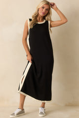 Perfectly Framed Black Jersey Knit Contrast Trim Sleeveless Maxi Dress