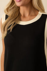 Perfectly Framed Black Jersey Knit Contrast Trim Sleeveless Maxi Dress