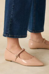 Right Where She Stands Beige Pointed-Toe Mary Jane Flats
