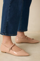 Right Where She Stands Beige Pointed-Toe Mary Jane Flats