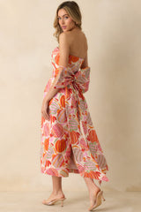 Prosperina Lisette Pink Multi Cotton Ornament Print Strapless Midi Dress