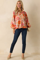 Prosperina Tara Pink Multi Cotton Ornament Print Peasant Top