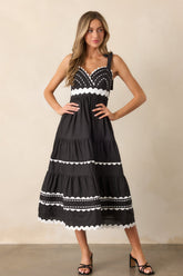 Elegant Edge Cotton Black Ricrac Maxi Dress