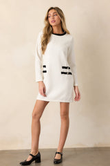 This & That Ivory Tweed Long Sleeve Mini Dress
