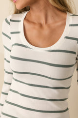 Always In Rotation Sage Green Stripe Long Sleeve Top