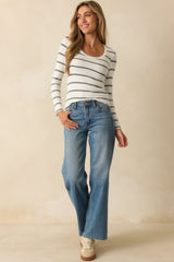 Always In Rotation Sage Green Stripe Long Sleeve Top