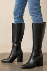 On The Right Foot Black Faux Leather Knee High Boots