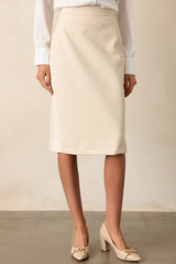 Through The Fog Ivory Faux Leather Midi Skirt