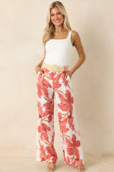 MINKPINK Isla Peach Hibiscus Wide Leg Pants