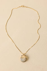 Drift to the Sea Gold Shell Pendant Necklace