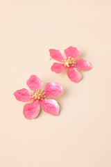 Rooftop Garden Fuchsia Pink Pearlescent Flower Earrings