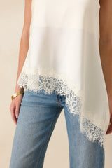 Softly Sophisticated Ivory Lace Asymmetric Halter Top