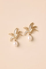 Laid Back Living Gold Ivory Pearl Palm Drop Earrings