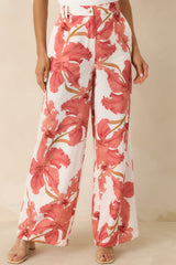MINKPINK Isla Peach Hibiscus Wide Leg Pants