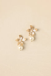 Make It a Moment Gold Flower & Pearl Drop Earrings