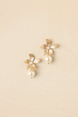 Make It a Moment Gold Flower & Pearl Drop Earrings
