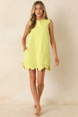 Petals in Passing Chartreuse Floral Appliqué Shift Mini Dress