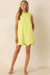 Petals in Passing Chartreuse Floral Appliqué Shift Mini Dress