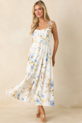 A Dash of Sunshine White Multi Floral Print Bow Accent Strap Midi Dress