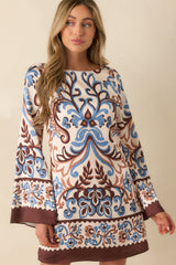 Don't Second Guess It Ivory Multi Print Satin Long Sleeve Mini Dress