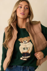 Don't Wait Around Hunter Green Teddy Bear Graphic Crewneck Sweater