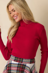 That's My Call Red Ribbed Knit Turtleneck Sweater