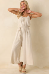 As Simple As That Natural Linen Blend Sleeveless Jumpsuit