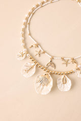 Sunkissed Living Gold Ivory Pearl Layered Coastal Charm Necklace